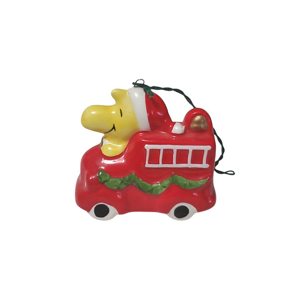 Vintage Peanuts WOODSTOCK Christmas ORNAMENT Fire Truck Made in Japan 1972 - Picture 2 of 10